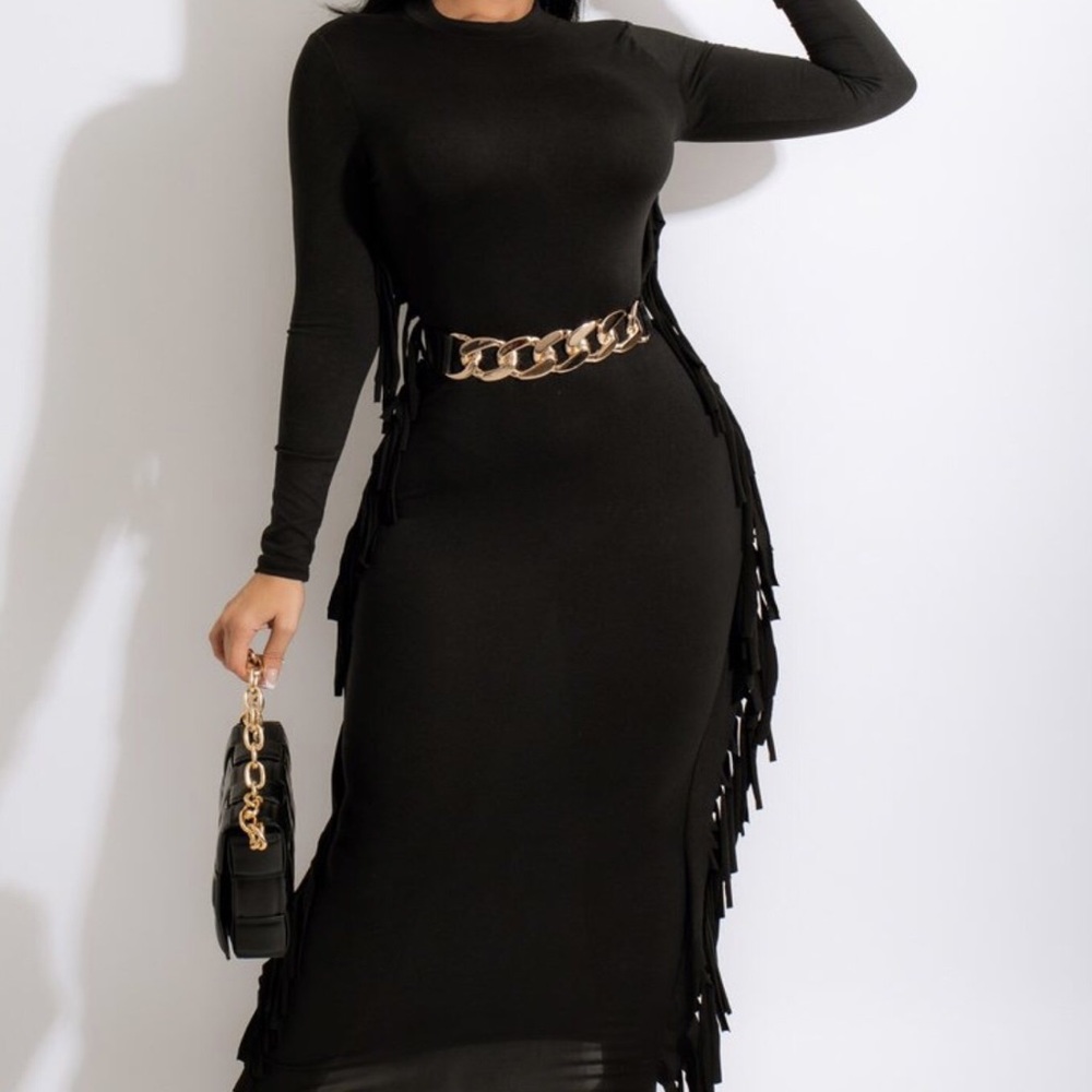 Fringed Fitted Dress: Sm-3X